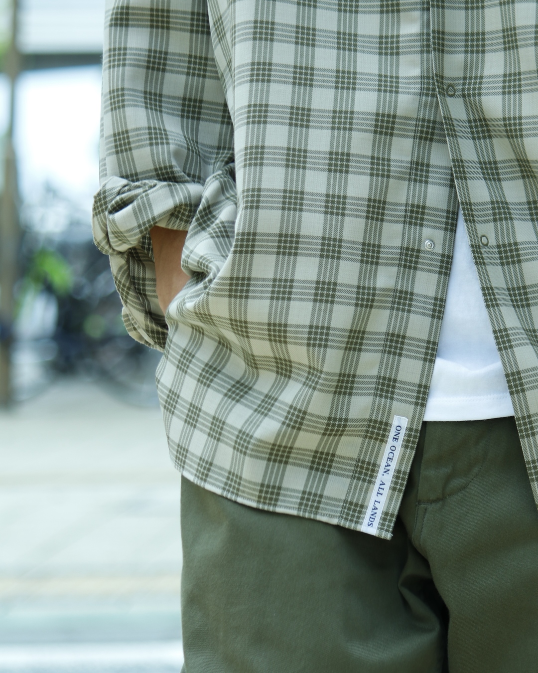 チェックのBand Collar Shirt