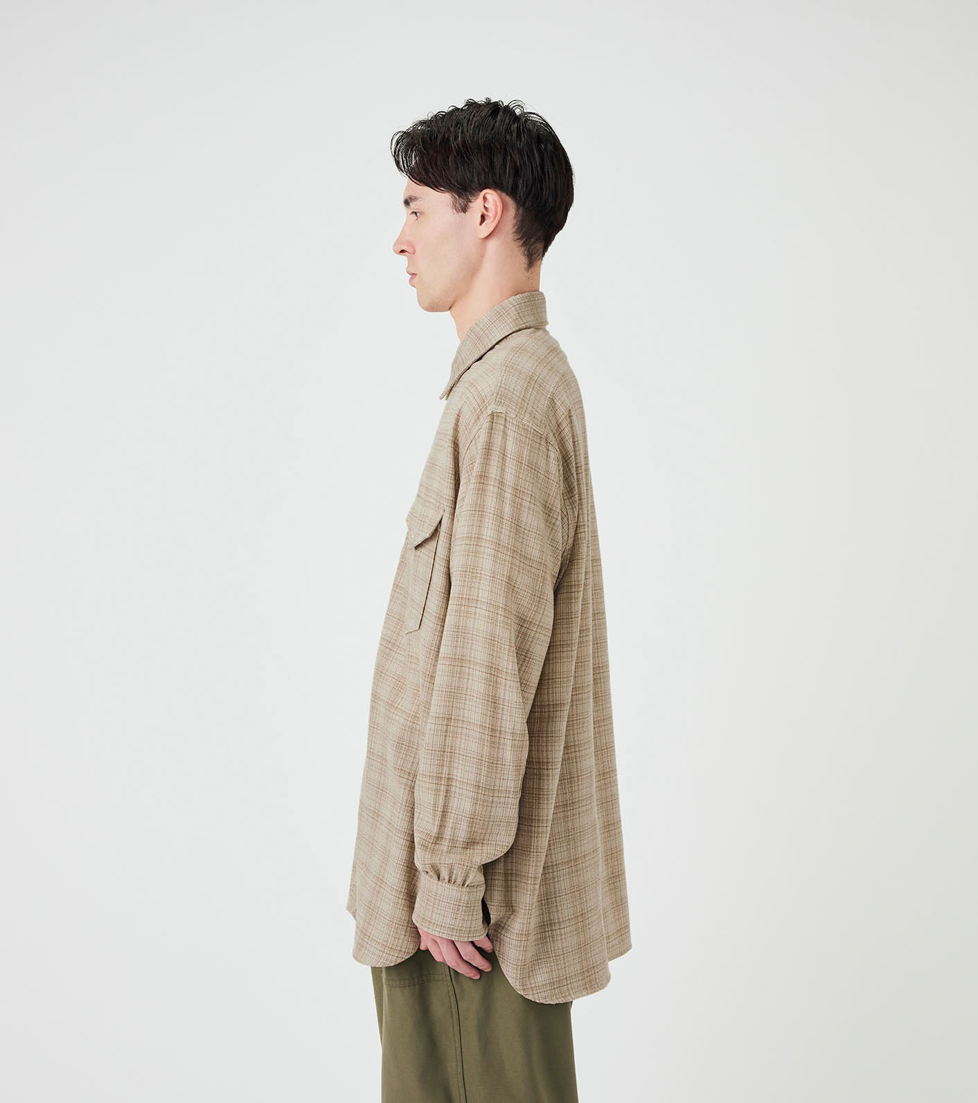 Regular Collar Wool Plaid Shirt
