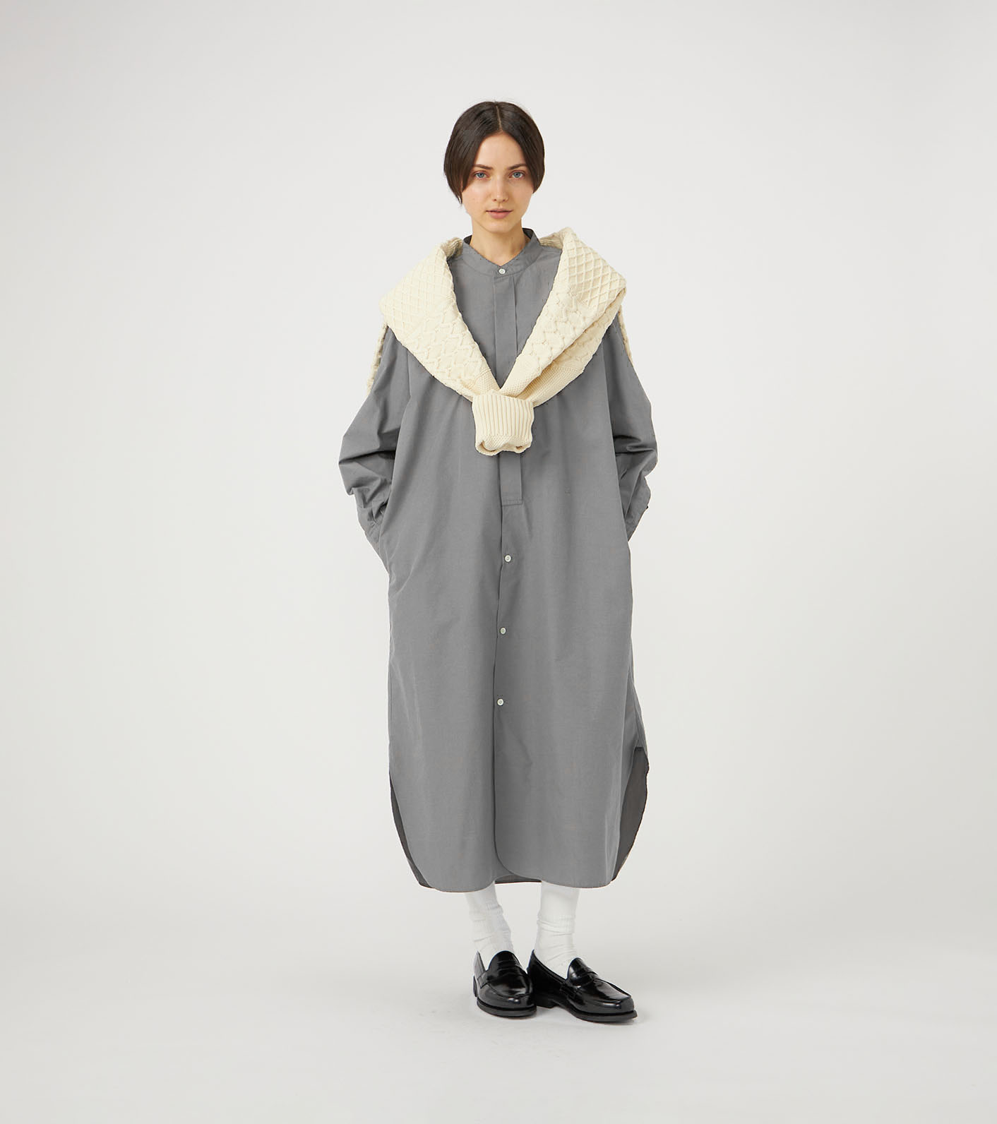 Band Collar Wind Shirt Dress