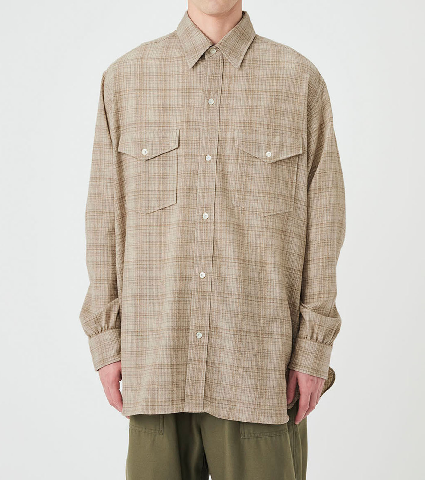 Regular Collar Wool Plaid Shirt