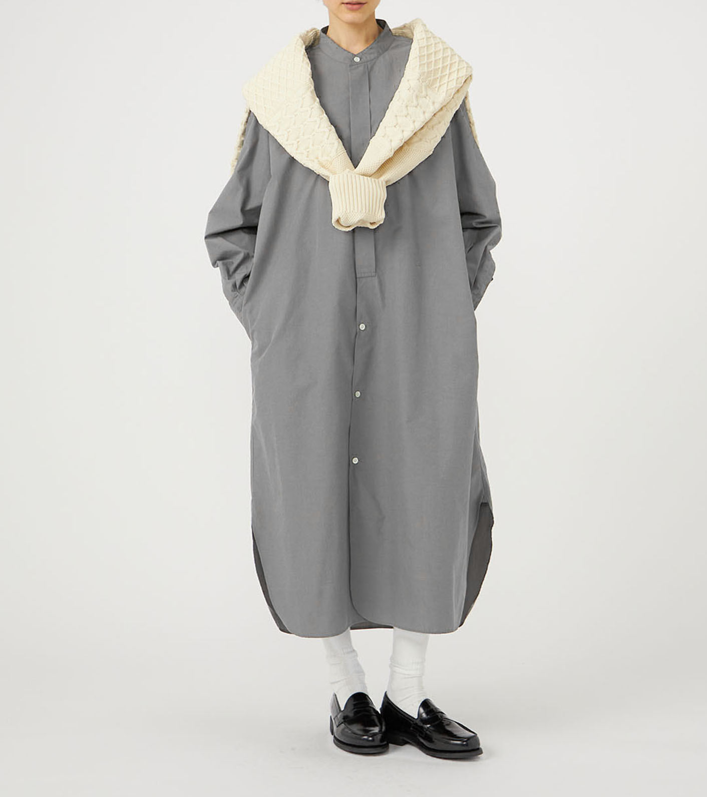 Band Collar Wind Shirt Dress