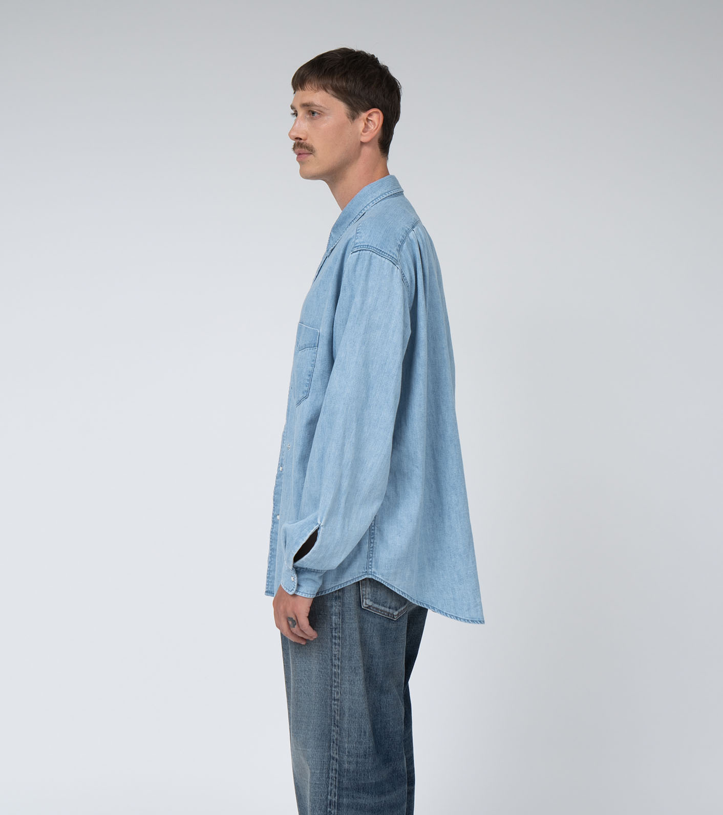 Regular Collar Light Denim Shirts