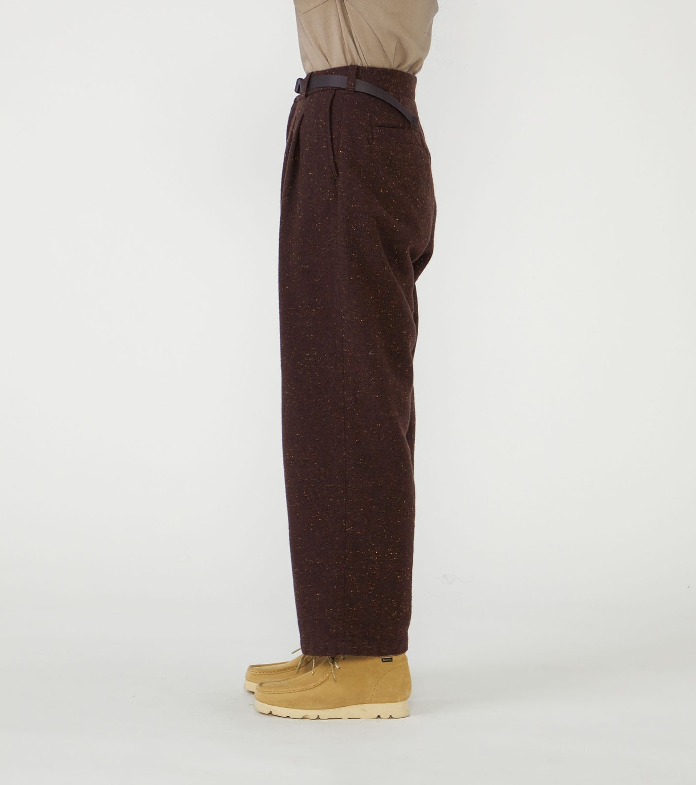 Cotton Wool Color Nep Field Tuck Pants