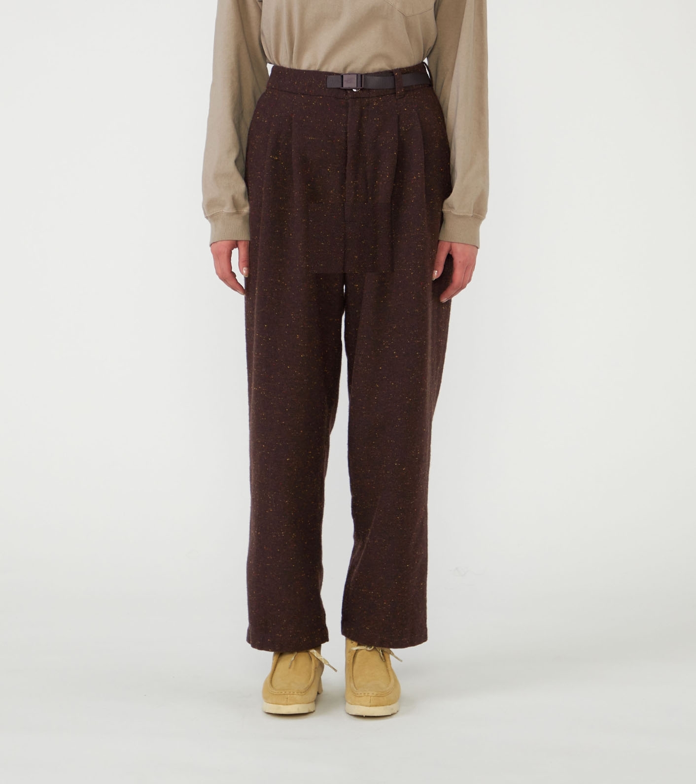 Cotton Wool Color Nep Field Tuck Pants