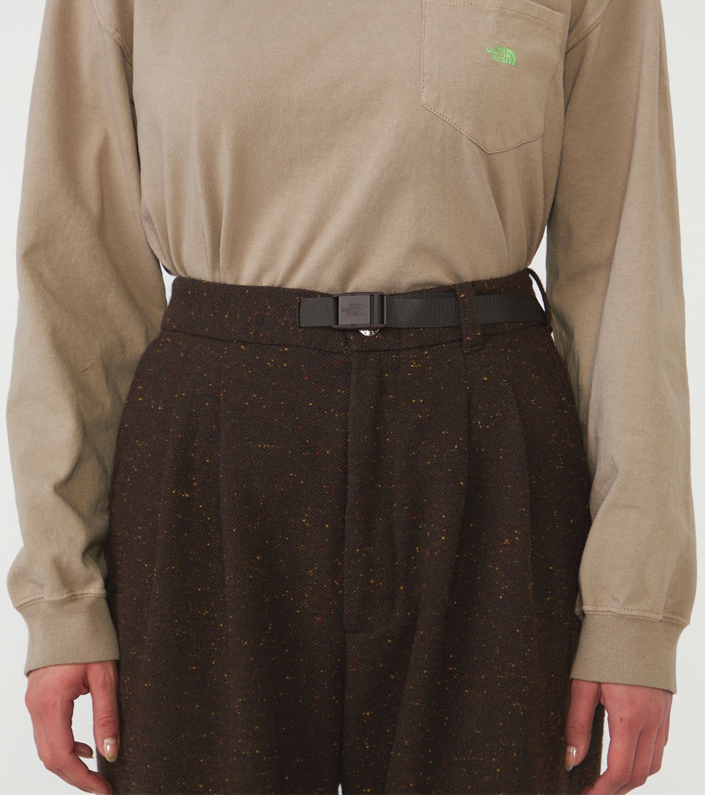 Cotton Wool Color Nep Field Tuck Pants