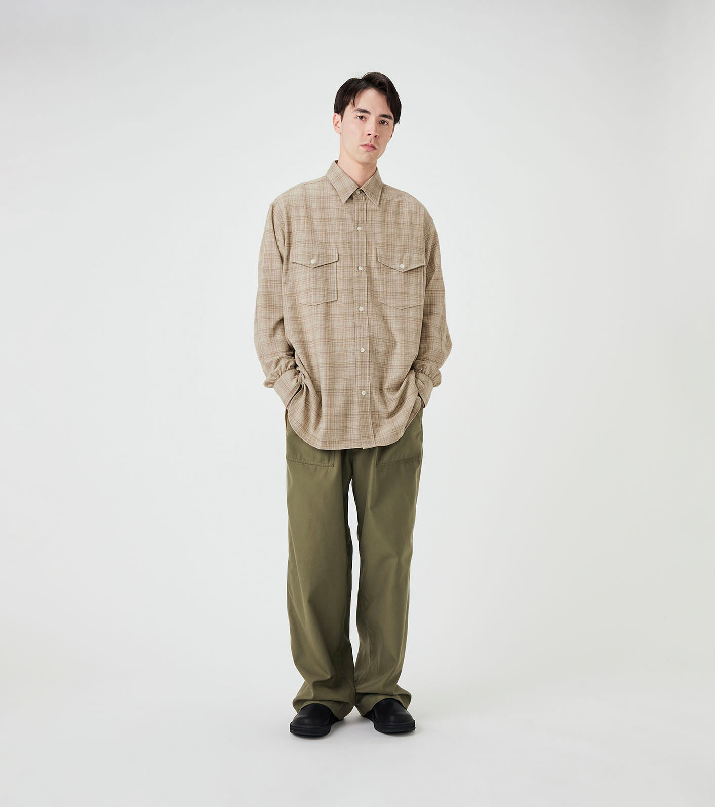 Regular Collar Wool Plaid Shirt