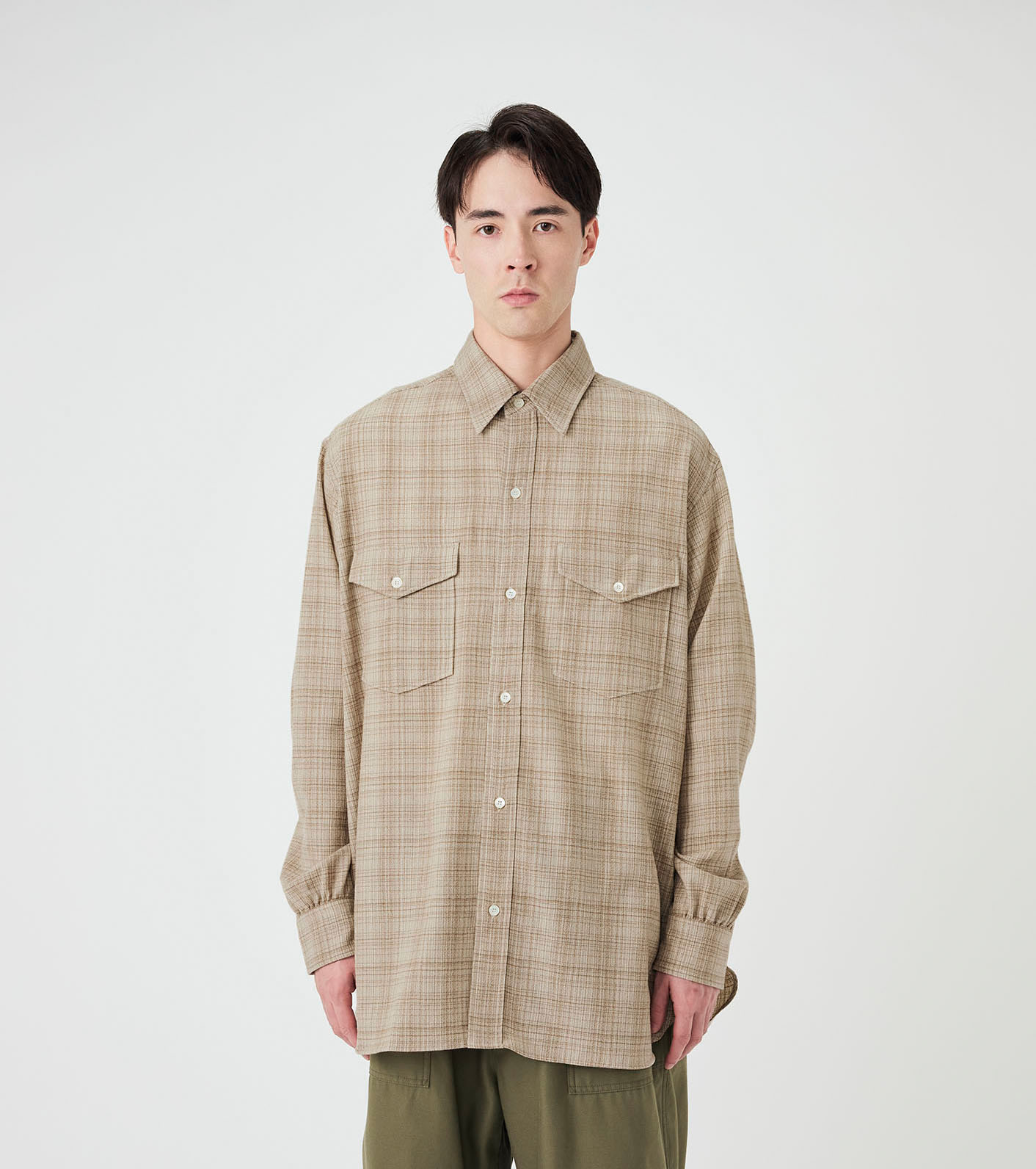 Regular Collar Wool Plaid Shirt