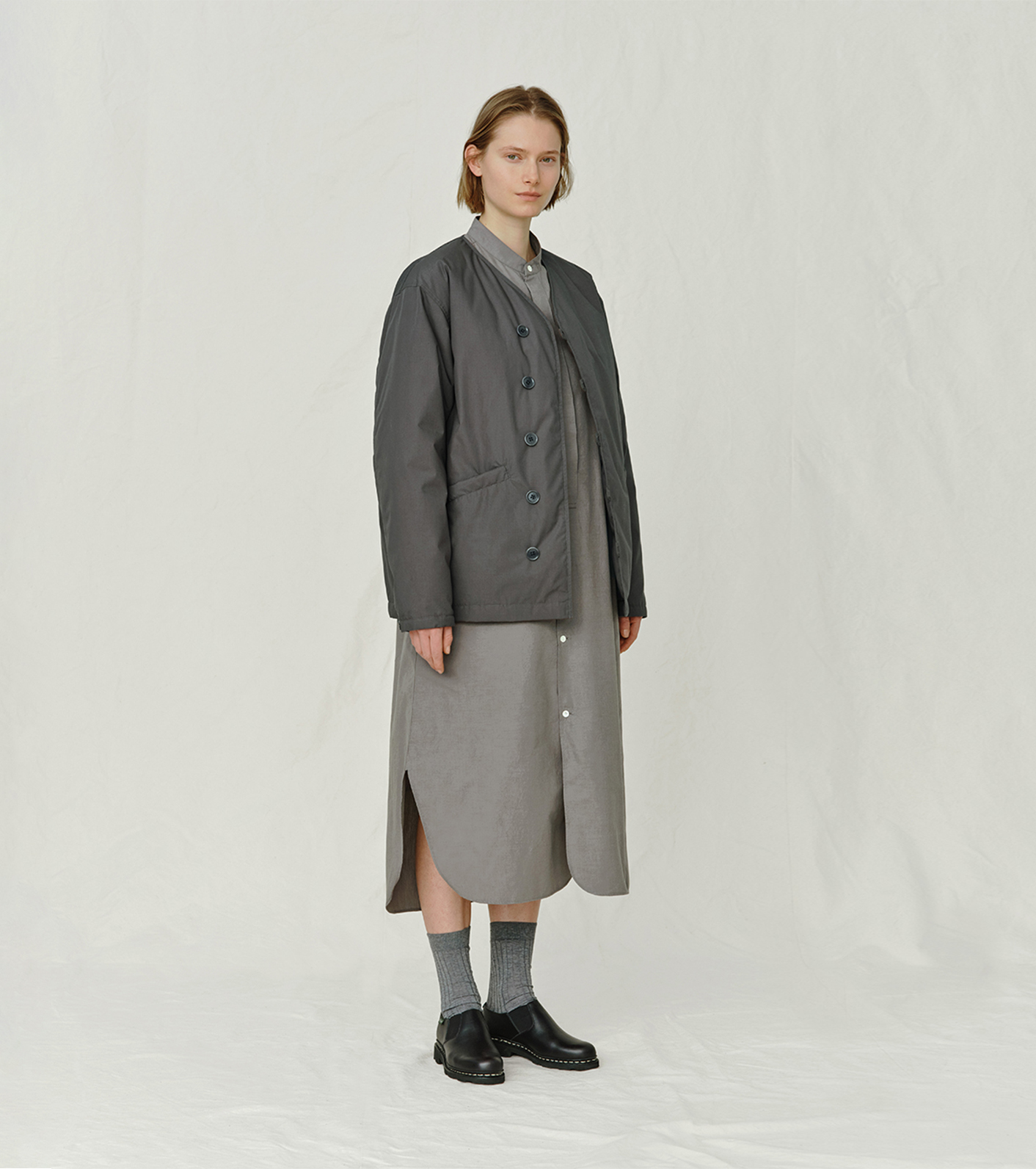 Band Collar Wind Shirt Dress